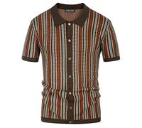 PJ PAUL JONES Men's Polo Shirts Retro Knit Shirt Vintage Striped Shirt, Coffee, XL