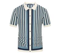 PJ PAUL JONES Men's Polo Shirts Retro Knit Shirt Vintage Striped Shirt, White-blue, XL