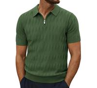 PJ PAUL JONES Men's Quarter Zip Polo Shirts Short Sleeve Textured Knit Polo T Shirt Business Casual Golf Shirts, Army Green, Large