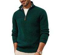 PJ PAUL JONES Mens Quarter Zip Sweater Long Sleeve Casual Pullover Knitted Textured Dress Sweaters, Dark Green, Large