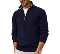 PJ PAUL JONES Mens Quarter Zip Sweater Slim Fit Casual Pullover Sweater Mock Neck Textured Polo Sweater, Navy Blue, XL