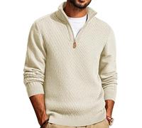 PJ PAUL JONES Men's Roll-Neck Pullover 1/4 Zip Troyer Pullover Long Sleeve Knitted Jumper with Turtleneck Sweater Top Winter Pullover, beige, L