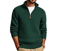 PJ PAUL JONES Men's Roll-Neck Pullover 1/4 Zip Troyer Pullover Long Sleeve Knitted Jumper with Turtleneck Sweater Jumper Winter Pullover, dark green, L