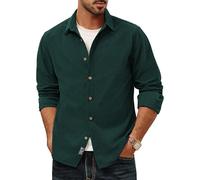 PJ PAUL JONES Men's Shirt Button Down Long Sleeve Corduroy Standard Fit Basic Top Dark Green S