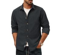 PJ PAUL JONES Men's Shirt Button Down Long Sleeve Corduroy Standard Fit Basic Top Dark Grey S