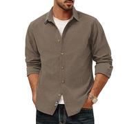 PJ PAUL JONES Men's Shirt Casual Corduroy Long Sleeve Button Front Basic Top Shirts Khaki M