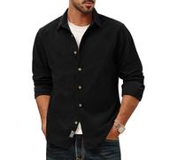 PJ PAUL JONES Men's Shirt Classic Collar Corduroy Long Sleeve Button Down Regular Fit Top Black XXL