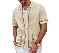 PJ PAUL JONES Men's Short Sleeve Polo Shirts Fashion Casual Flower Tops Summer Beach Hawaiian Holiday Shirts White M