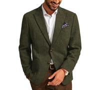 PJ PAUL JONES Men's Sporty Regular Fit Wool Tweed British Blazer Vintage Suit Jacket for Men, Army Green, L