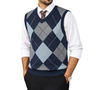 PJ PAUL JONES Men's Sweater Vest Knit Argyle Sleeveless Gilets Tank Tops | V Neck Jumpers,Classic Business Knitwear Tank Tops