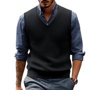 PJ PAUL JONES Mens Sweater Vest Wool Blended Knitted Vest Sweaters V-Neck Sleeveless Pullover Vests, Black, XXL