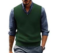 PJ PAUL JONES Mens Sweater Vest Wool Blended Knitted Vest Sweaters V-Neck Sleeveless Pullover Vests, Green, X-Large