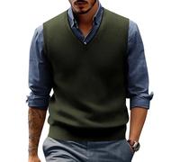 PJ PAUL JONES Mens Sweater Vest Wool Blended Knitted Vest Sweaters V-Neck Sleeveless Pullover Vests, Army Green, Medium