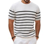 PJ PAUL JONES Men's T-Shirts Regular Fit Textured Knit Stripe Shirts Short Sleeves Pullover Top White XL