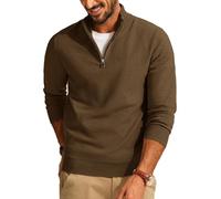PJ PAUL JONES Men's Troyer Pullover 1/4 Zip Fine Knit Winter Jumper Long Sleeve Texured Jumper with Stand-Up Collar, coffee, M