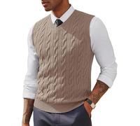 PJ PAUL JONES Men's V Neck Slim Fit Classic Sleeveless Sweater Vest Apricot M