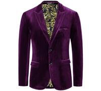 PJ Paul Jones Mens Velvet Blazer Jacket Two Button Sport Coat Solid Suit Jackets for Dinner Prom Wedding, Dark Purple, XXL