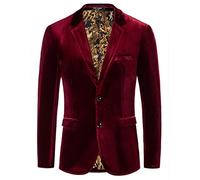 PJ PAUL JONES Mens Velvet Blazer Two Button Solid Slim Fit Blazer Sport Coat for Dinner Prom Wedding, Wine, S