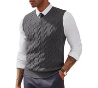 PJ PAUL JONES Sleeveless Jumper Men V Neck Sweater Vest Cable Knit Gilets