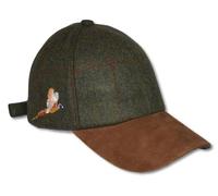 PJ Powell Mens Leather Peak Tweed Baseball Cap Embroidered Countrywear Hunting and Shooting (UK, Alpha, One Size, Flying Pheasant Olive)