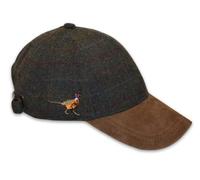 PJ Powell Mens Leather Peak Tweed Baseball Cap Embroidered Countrywear Hunting and Shooting (UK, Alpha, One Size, Walking Pheasant Olive)