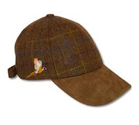 PJ Powell Mens Tweed Baseball Cap with Man Dog Embroidery Leather Peak Hunting Shooting Gift Countrywear Hat One Size