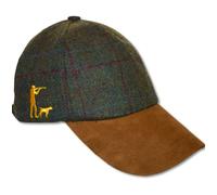 PJ Powell Mens Tweed Baseball Cap with Man Dog Embroidery Leather Peak Hunting Shooting Gift Countrywear Hat One Size