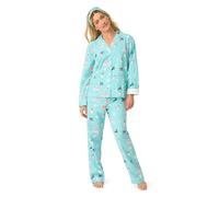 PJ Salvage Women's Flannel Long-Sleeve Top, Pant and Headband 3-Piece Pajama Set, Turquoise, M