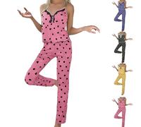 Pj Sets For Women Summer, Two Piece Pj Sets For Women Fashion Heart Print Pajama Set Comfortable Trousers Pjs Set Sleeveless Cami Top High Waist Pants Sexy Sleepwear Set Loungewear