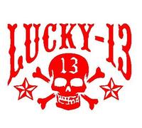PJ4U 12 x 8.3 CM Approx Lucky 13 Skull Bumper Sticker Vinyl Car Sticker Decal Red
