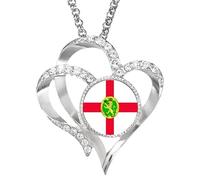PJ4U Alderney Guernsey Heart Shaped Silver Colour Necklace And Diamante Pendant And Gift Box