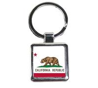 PJ4U California Republic Square Silver Metal Keyring And Gift Bag