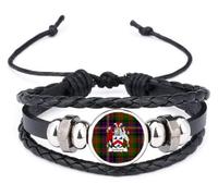 PJ4U Cochrane Scottish Clan Coat Of Arms Crest Black Leather Bracelet and Gift Bag