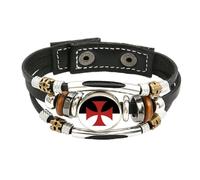 PJ4U Crusades Knights Templar Black Leather Bracelet And Velvet Gift Bag