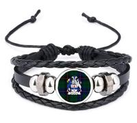 PJ4U Davidson Scottish Clan Coat Of Arms Crest Black Leather Bracelet and Gift Bag