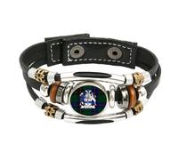 PJ4U Davidson Scottish Clan Coat Of Arms Crest Scotland Black Leather Bracelet And Gift Bag