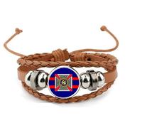 PJ4U Duke Of Edinburgh Regiment Military Brown Leather Bracelet and Velvet Gift Bag
