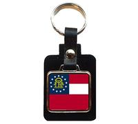 PJ4U Georgia State Leather Square Key Fob In A Velvet Gift Bag