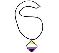PJ4U Non-Binary Pride LGBTQ Rainbow Diamond Shaped Pendant With Black Cord And Velvet Gift Bag