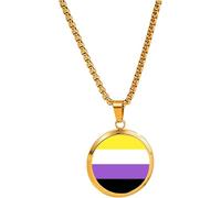 PJ4U Non-Binary Pride LGBTQ Rainbow Gold Colour Necklace With Pendant And Gift Box