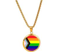 PJ4U Progress Pride Rainbow LGBTQ Gold Colour Necklace With Pendant And Gift Box