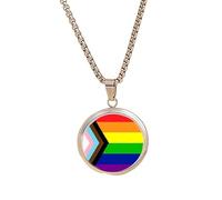 PJ4U Progress Pride Rainbow LGBTQ Silver Colour Necklace With Pendant And Gift Box