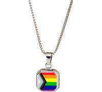 PJ4U Progress Pride Rainbow LGBTQ Silver Colour Necklace With Square Pendant + Gift Box