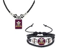 PJ4U Set Of 2 The Royal Hussars Regiment Military Black Leather Bracelet And Soft Rope Necklace With Velvet Gift Bag