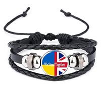 PJ4U Ukraine We Stand Together Union Jack Black Leather Bracelet And Velvet Gift Bag