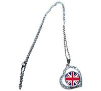 PJ4U Union Jack (UK) Heart Shaped Silver Colour Necklace With Diamante Pendant With Velvet Gift Bag