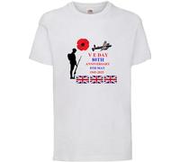 PJ4U V E Day 80th Anniversary Lancaster Bomber 8th May1945-2025 Poppy T-Shirt (UK, Numeric, 42, 44, Regular, Regular, White)
