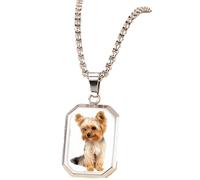 PJ4U Yorkshire Terrier Dog Pet Silver Colour Necklace With Rectangle Pendant And Gift Box