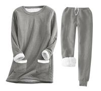 pjama set men black lounge set Pyjamas for Women 2 Piece Pyjamas Sets Warm Soft Fleece Pajamas With Pockets Winter Long Sleeve Crewneck Tunic Tops And Wide ladies loungewear sets uk