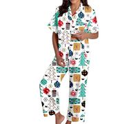 Pjama Set Women Warm, Women Satin Pajama Set Short Sleeve Button Down Top with Comfortable Pants Soft Sleepwear for Cozy Nighttime Relaxation (White, Xxl)